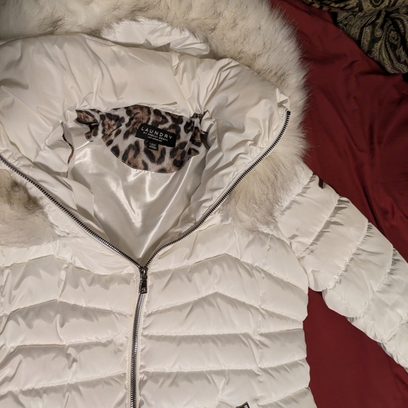 Laundry By Shelli Segal White Puffer Coat With Fur Hood - Picture 3 of 3